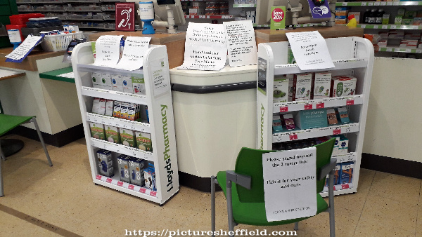 Covid-19 pandemic: pharmacy inside Sainsbury's Supermarket, Archer Road