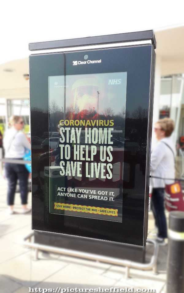 Covid-19 pandemic: public information sign at Sainsbury's Supermarket, Archer Road