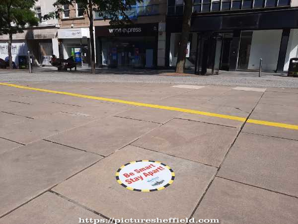 Covid-19 pandemic: street markings: Be smart, Stay apart, Fargate