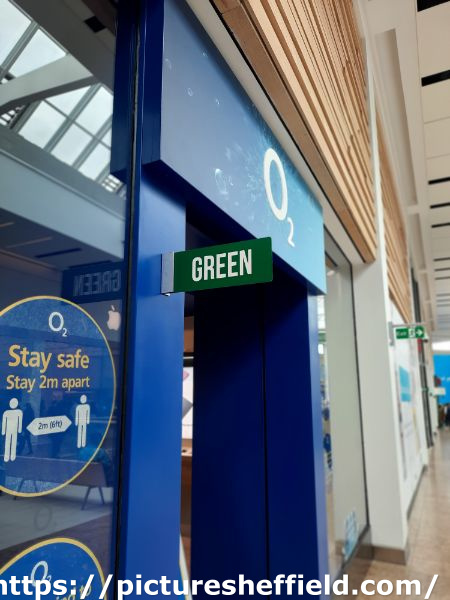 Covid-19 pandemic: Meadowhall Shopping Centre, green indicator sign