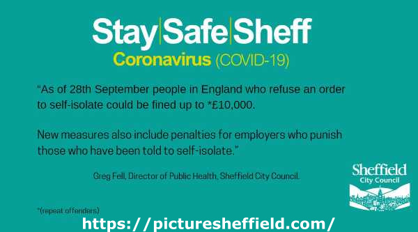 Covid-19 pandemic: Sheffield City Council graphic - quote from Director of Public Health about fines for non-compliance of self-isolation rules