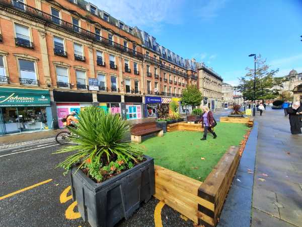 Covid-19 pandemic: social distancing measures - garden seating area, Pinstone Street