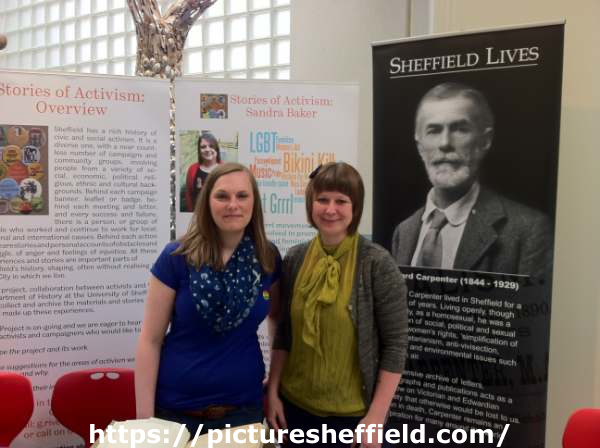 Helen Smith (University of Sheffield) and Cheryl Bailey (Sheffield City Archives) at IDAHO event, Millennium Galleries