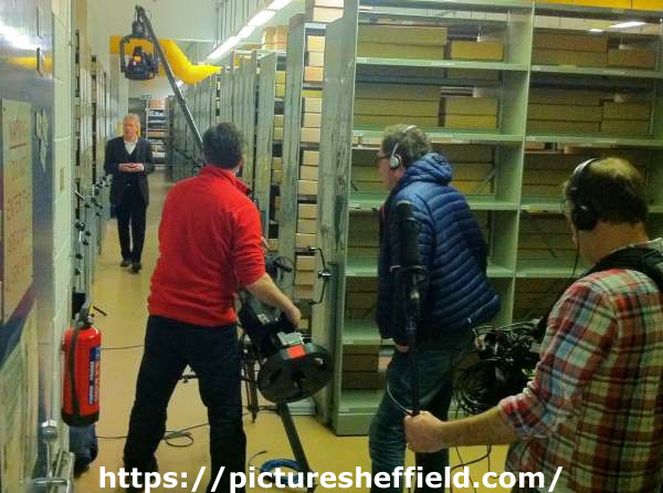 Filming for the BBC programme 'Panorama' at Sheffield City Archives, Shoreham Street