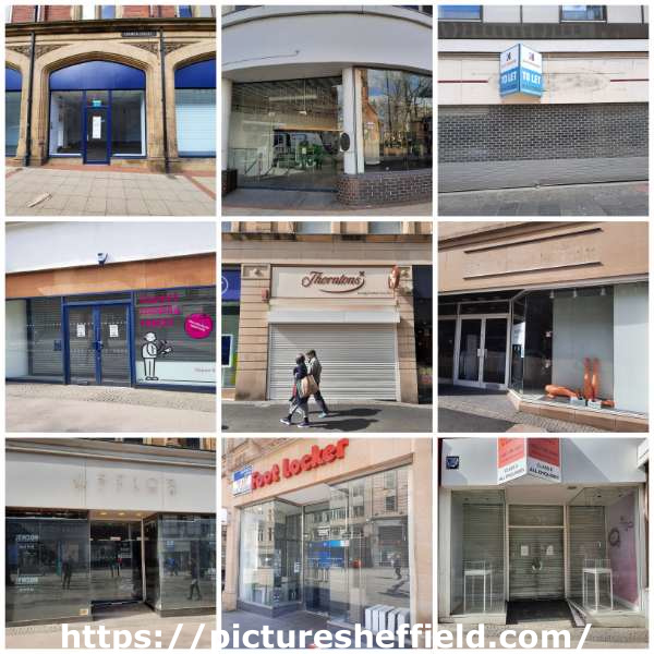 Collage of empty closed down shops, Sheffield City Centre