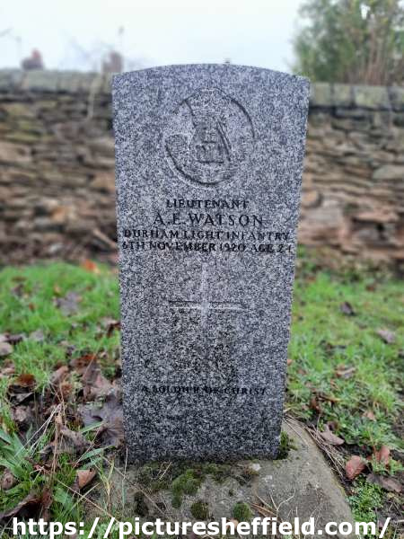 Burngreave Cemetery: gravestone of Lieutenant Albert Edward Watson, Durham Light Infantry, 6 Nov 1920, aged 24