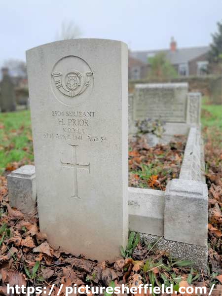 Burngreave Cemetery: gravestone of Serjeant Henry Prior, KOYLI [King's Own Yorkshire Light Infantry], 6th April 1941, aged 54