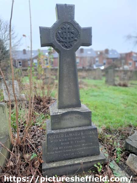 Burngreave Cemetery: gravestone of Albert Edward Kirkham, former head teacher of All Saints School, Ellesmere Road