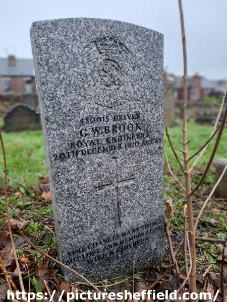 Burngreave Cemetery: gravestone of Driver George William Brook, Royal Engineers, 20th Dec 1920, aged 35