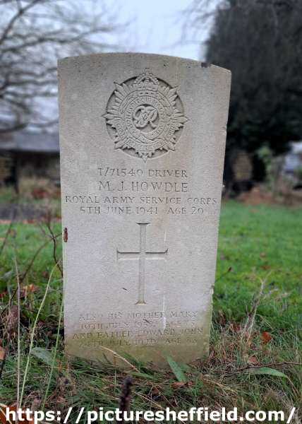 Burngreave Cemetery: gravestone of Driver Michael John Howdle, T/71540, Royal Army Service Corps, 5th Jun 1941, aged 20