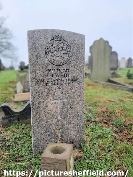 Burngreave Cemetery: gravestone of 19522 Private J. J. White, [6th Battalion] York and Lancaster Regiment, 6th October, 1917