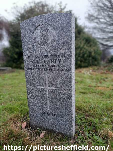Burngreave Cemetery: gravestone of Second Lieutenant Albert Edward Slaney, Labour Corps [died] 3rd October, 1917, age 41