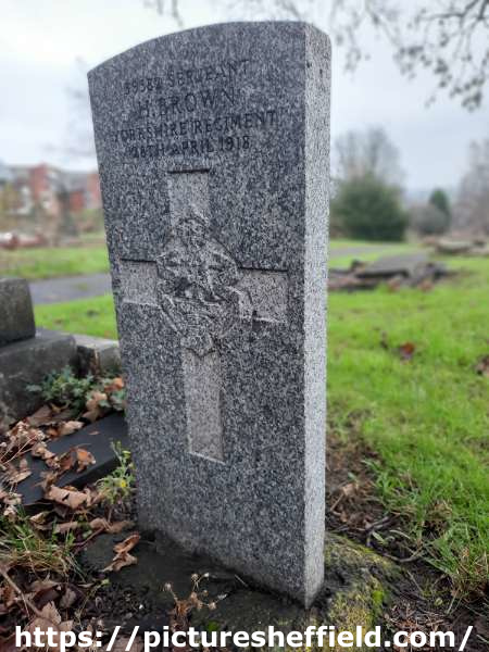 Burngreave Cemetery: gravestone of 39382 Sergeant H. Brown, [2nd Battalion] Yorkshire Regiment [died] 28th April 1918