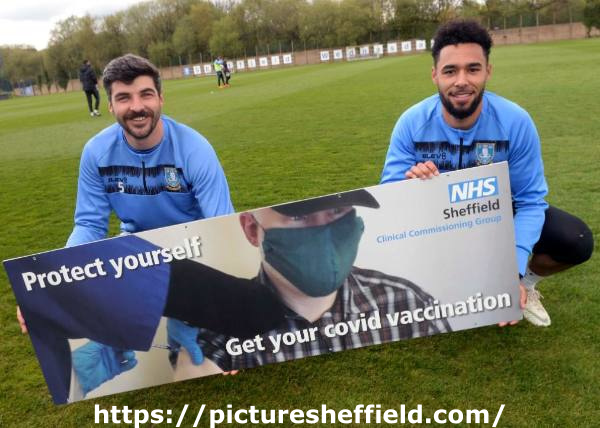 Covid-19 pandemic: Sheffield Clinical Commissioning Group (CCG) graphic featuring Sheffield Wednesday Football Club players - Protect yourself - get your Covid vaccination
