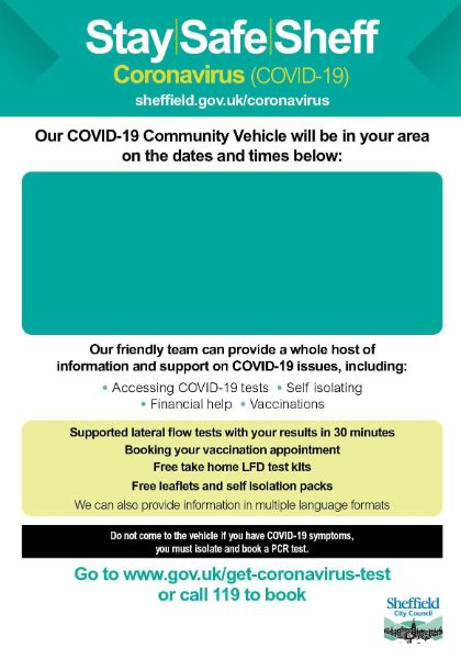 Covid-19 pandemic: Sheffield City Council graphic - Our Covid19 Community Vehicle will be in your area ...