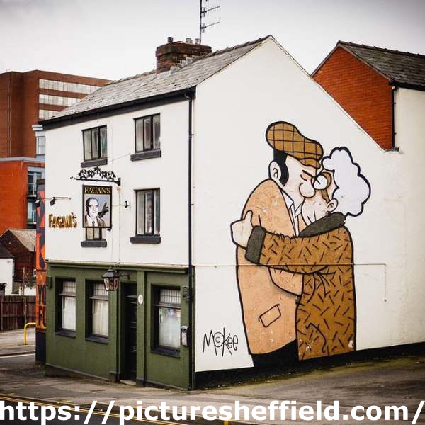 Pete McKee mural on side of Fagan's public house, No. 69 Broad Lane