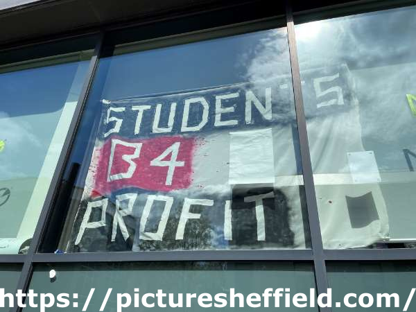 Student protest material ('Students B4 Profit') Sheffield Hallam University - during Covid 19 pandemic