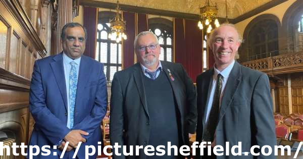 Left to right, Councillor Shaffaq Mohammed, Leader of the Sheffield Liberal Democrats, Councillor Terry Fox, Labour Leader of Sheffield City Council, and Councillor Douglas Johnson, Leader of the Sheffield Green Party