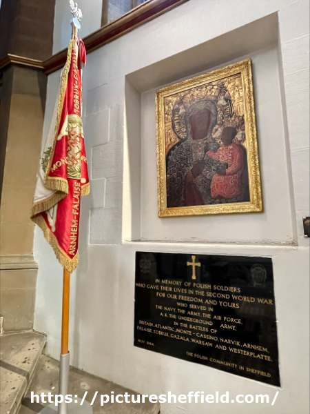Plaque and flag dedicated to the Polish servicemen who gave their lives in the Second World War, Cathedral Church of St Marie, Norfolk Street
