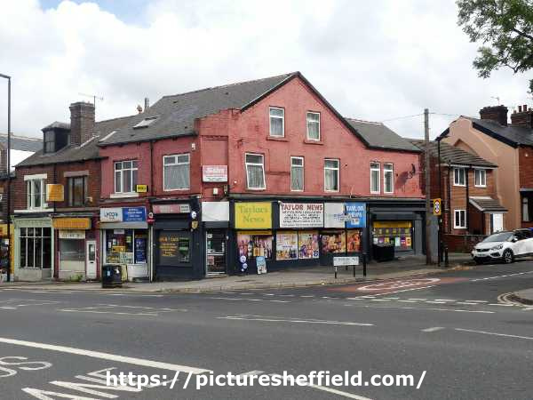 Taylor News and Booze Market, No. 95 Chesterfield Road and junction with (right) Meersbrook Park Road