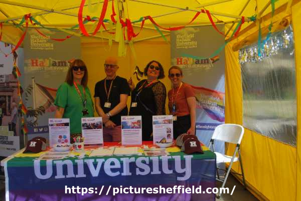 Sheffield Hallam University stall at Pinknic, 'Sheffield's largest city centre LGBT family event', Peace Gardens