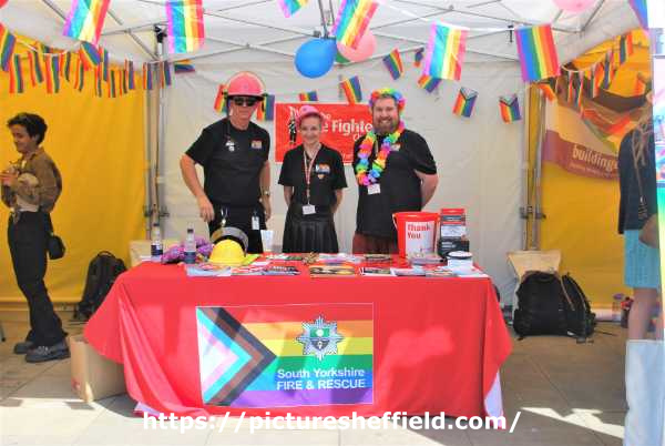 South Yorkshire Fire and Rescue stall at Pinknic, 'Sheffield's largest city centre LGBT family event', Peace Gardens