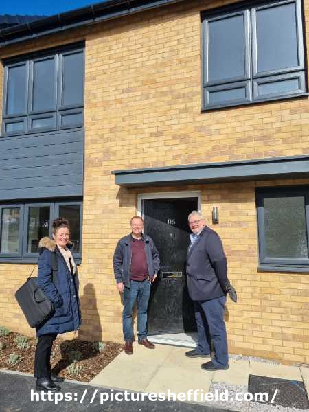 Councillor Terry Fox (right) and housing officers visiting new Shared Ownership Scheme homes at Owlthorpe