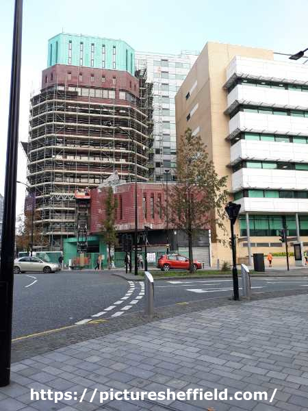Junction of Arundel Gate and Furnival Square showing (left) AEU House and (right) Derwent House