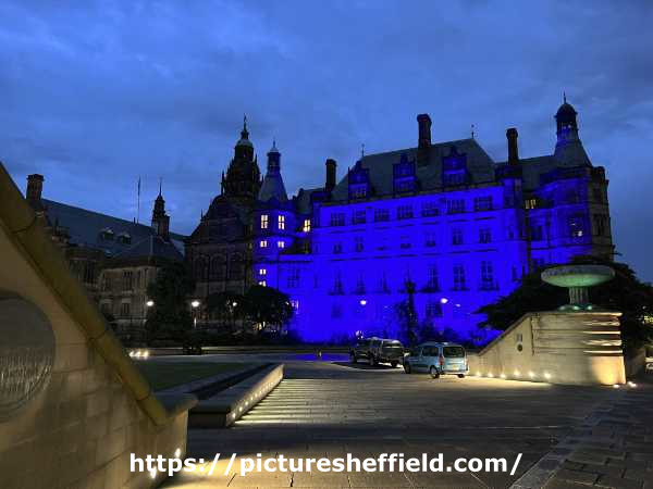 Sheffield Town Hall lit up in blue to celebrate 75 years of the National Health Service (NHS)