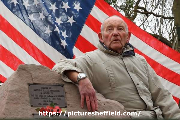 Tony Foulds at the memorial to the crew of Flying Fortress (Mi Amigo) at Endcliffe Park