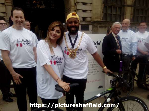 Sheffield's Lord Mayor, Magic Magid taking part in a charity bike ride to raise money for the Sheffield Memorial Park in France