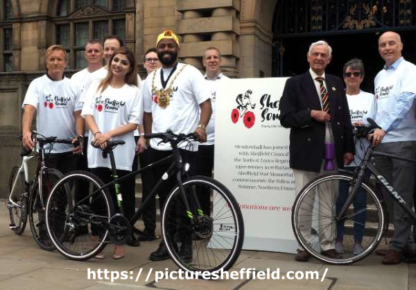 Sheffield's Lord Mayor, Magic Magid taking part in a charity bike ride to raise money for the Sheffield Memorial Park in France