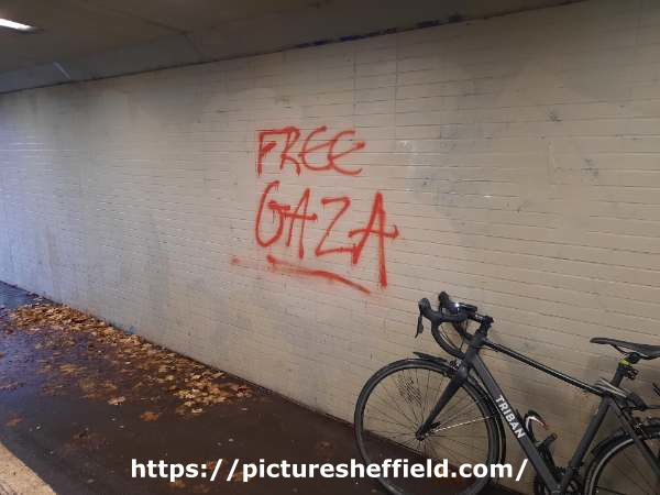 'Free Gaza' graffiti, St Mary's Gate / Hanover Way underpass