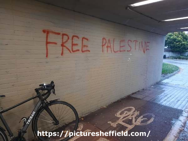 'Free Palestine' graffiti, St Mary's Gate / Hanover Way underpass