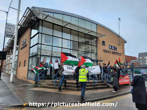 Protest outside BBC Radio Sheffield by supporters of Palestinians