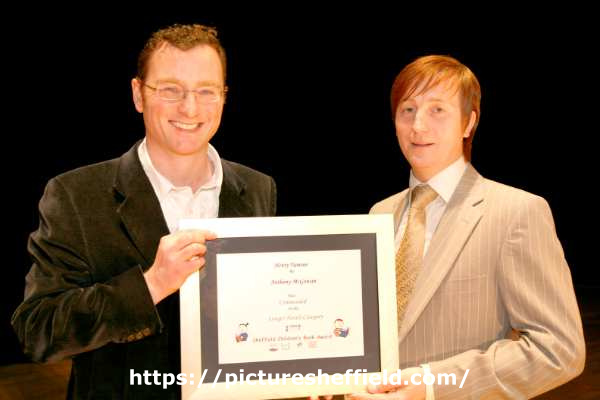 Anthony McGowan, children's author and (right) Andrew Stansall, librarian at the Sheffield Children's Book Award