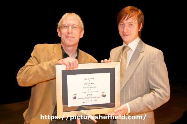 Malcolm Rose, children's author and (right) Andrew Stansall, librarian at the Sheffield Children's Book Award