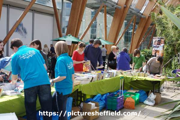 Book swap stalls at the Libraries 'I Love to Read Campaign', Winter Garden, Surrey Street