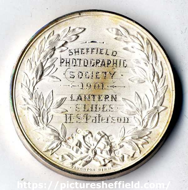 Sheffield Photographic Society silver medallion presented to H. S. Paterson for lantern slides