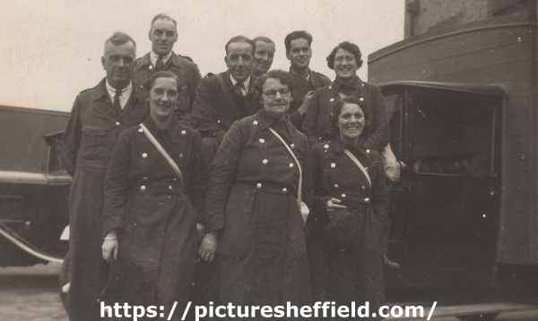 Sheffield ARP Ambulance Service officers at Hartley Brook School Depot, Sheffield