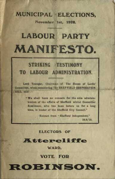 Election leaflet of Robinson, Labour Party for Attercliffe Ward in the Municipal Elections