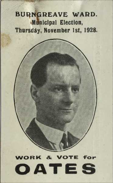 Election card (front) of Albert Oates, Labour Party for the Burngreave Ward in the Municipal Elections