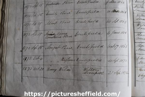 Loxley Independent Chapel: baptism entry of Henry Tingle Wilde, later Chief Officer on RMS Titanic