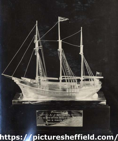 Sterling silver model of the 'Seven Seas Schooner', made by Walker and Hall
