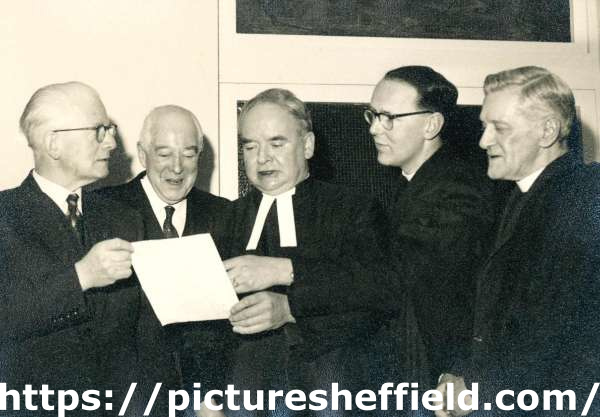 Dignitaries on the occasion of the opening of the new schoolroom at Firth Park Methodist Church (formerly Firth Park United Methodist Church), c. 1966