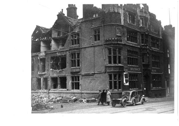 District Bank, No. 20 Church Street, showing air raid damage