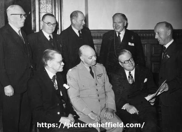 John Henry Bingham, Lord Mayor of Sheffield, 1954-1955: Rotary Club luncheon showing (centre sitting) Colonel Rodgers, Anglo American officer, Royal Victoria Hotel