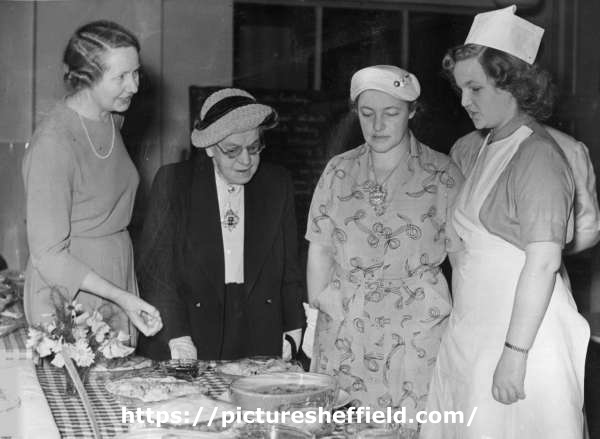 John Henry Bingham, Lord Mayor of Sheffield, 1954-1955: Visit to Totley Hall Training College, Totley Hall Lane showing (second left) Lady Mayoress, Mrs Bingham
