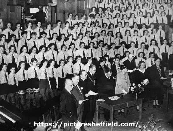John Henry Bingham, Lord Mayor of Sheffield, 1954-1955: Hurlfield Grammar School for Girls. Prize giving, Victoria Hall, Norfolk Street