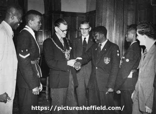 John Henry Bingham, Lord Mayor of Sheffield, 1954-1955: The Boys Brigade. Members from the Bahamas [West Indies], [visit the] Town Hall